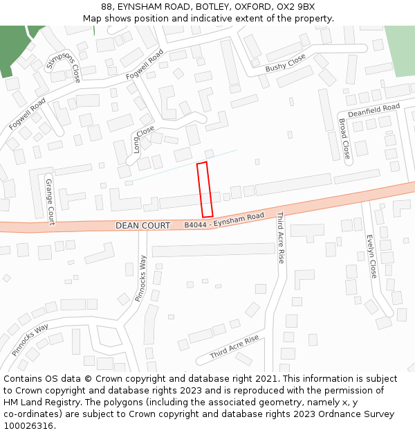 88, EYNSHAM ROAD, BOTLEY, OXFORD, OX2 9BX: Location map and indicative extent of plot