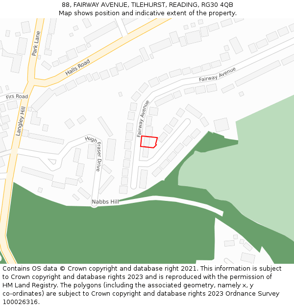 88, FAIRWAY AVENUE, TILEHURST, READING, RG30 4QB: Location map and indicative extent of plot
