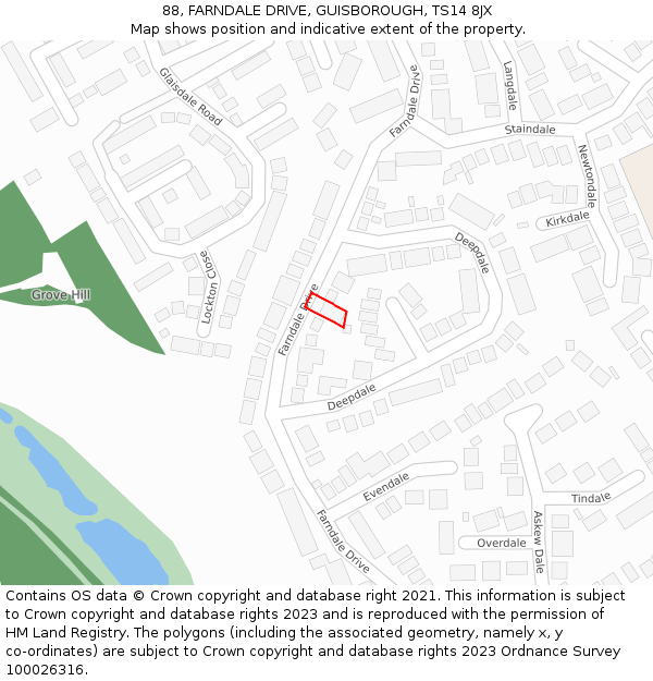 88, FARNDALE DRIVE, GUISBOROUGH, TS14 8JX: Location map and indicative extent of plot