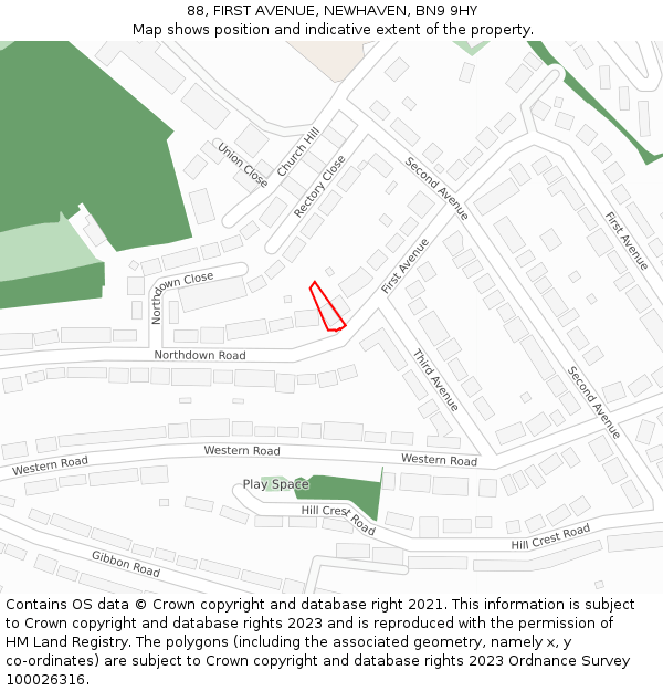 88, FIRST AVENUE, NEWHAVEN, BN9 9HY: Location map and indicative extent of plot