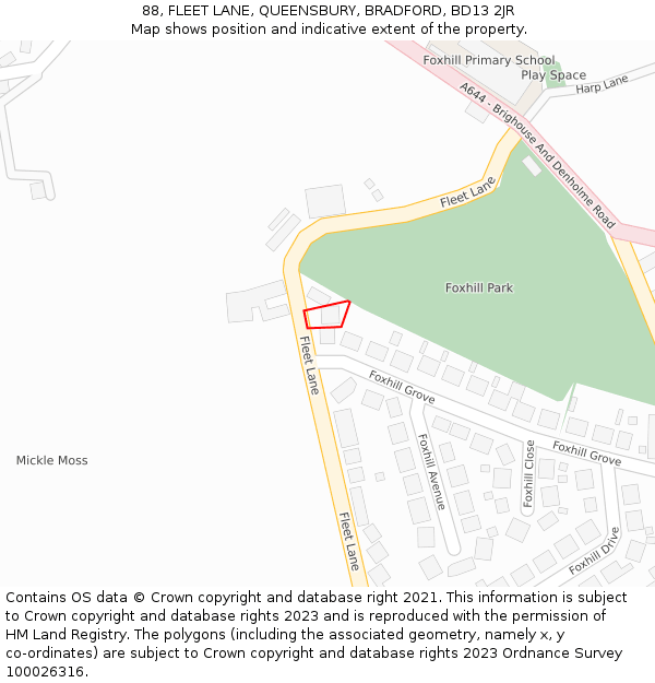 88, FLEET LANE, QUEENSBURY, BRADFORD, BD13 2JR: Location map and indicative extent of plot