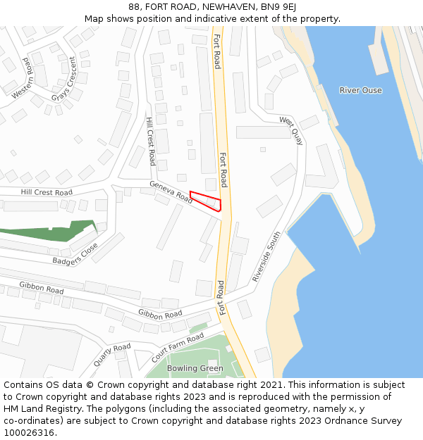 88, FORT ROAD, NEWHAVEN, BN9 9EJ: Location map and indicative extent of plot