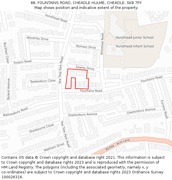 88, FOUNTAINS ROAD, CHEADLE HULME, CHEADLE, SK8 7PY: Location map and indicative extent of plot