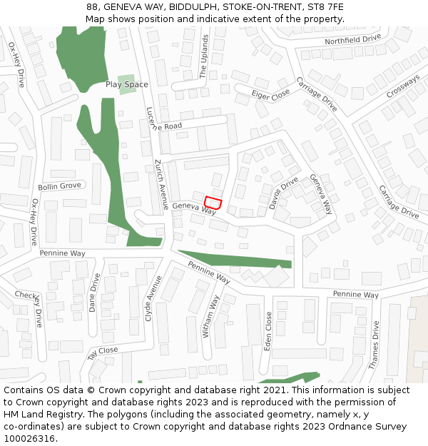 88, GENEVA WAY, BIDDULPH, STOKE-ON-TRENT, ST8 7FE: Location map and indicative extent of plot