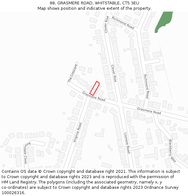 88, GRASMERE ROAD, WHITSTABLE, CT5 3EU: Location map and indicative extent of plot