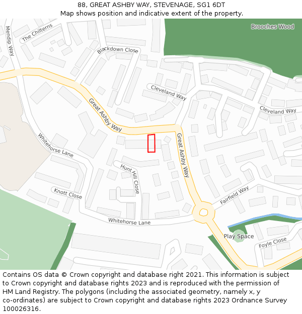 88, GREAT ASHBY WAY, STEVENAGE, SG1 6DT: Location map and indicative extent of plot