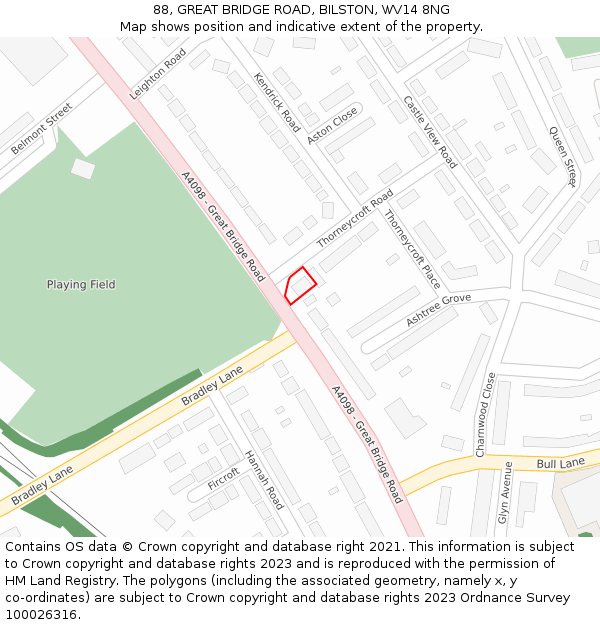 88, GREAT BRIDGE ROAD, BILSTON, WV14 8NG: Location map and indicative extent of plot