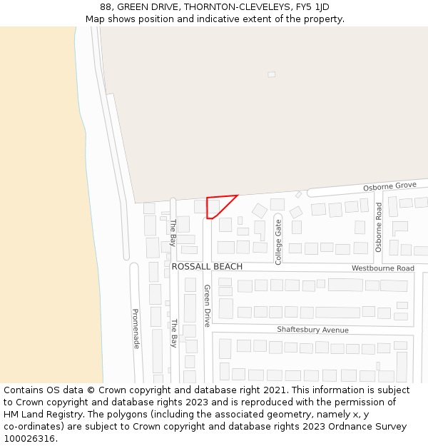 88, GREEN DRIVE, THORNTON-CLEVELEYS, FY5 1JD: Location map and indicative extent of plot