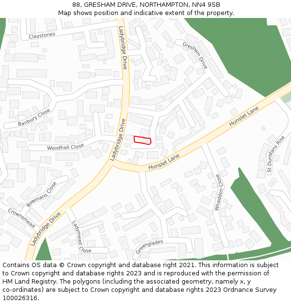 88, GRESHAM DRIVE, NORTHAMPTON, NN4 9SB: Location map and indicative extent of plot