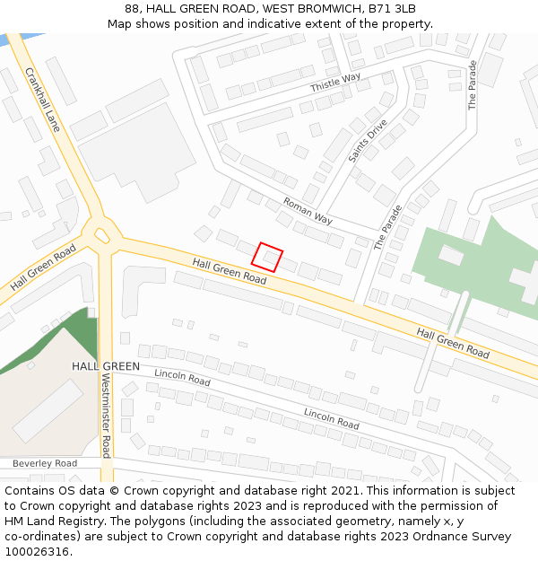 88, HALL GREEN ROAD, WEST BROMWICH, B71 3LB: Location map and indicative extent of plot