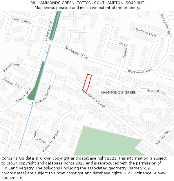 88, HAMMONDS GREEN, TOTTON, SOUTHAMPTON, SO40 3HT: Location map and indicative extent of plot