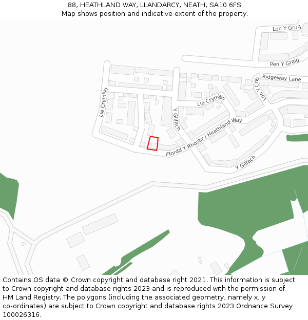 88, HEATHLAND WAY, LLANDARCY, NEATH, SA10 6FS: Location map and indicative extent of plot