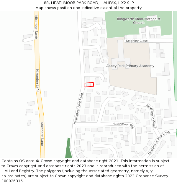 88, HEATHMOOR PARK ROAD, HALIFAX, HX2 9LP: Location map and indicative extent of plot