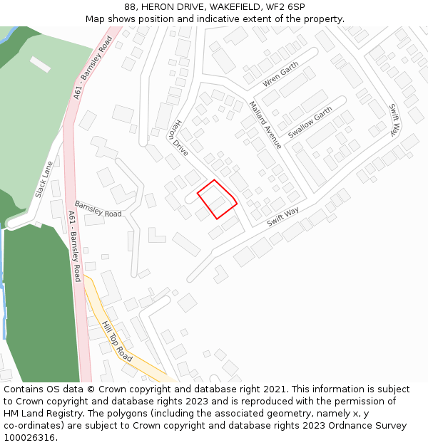 88, HERON DRIVE, WAKEFIELD, WF2 6SP: Location map and indicative extent of plot