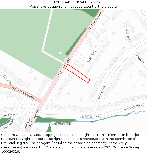 88, HIGH ROAD, CHIGWELL, IG7 6PJ: Location map and indicative extent of plot