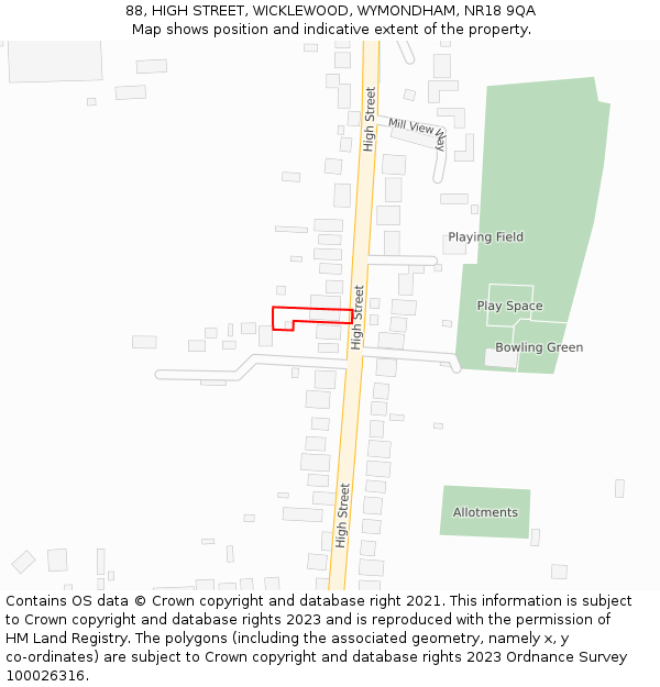 88, HIGH STREET, WICKLEWOOD, WYMONDHAM, NR18 9QA: Location map and indicative extent of plot