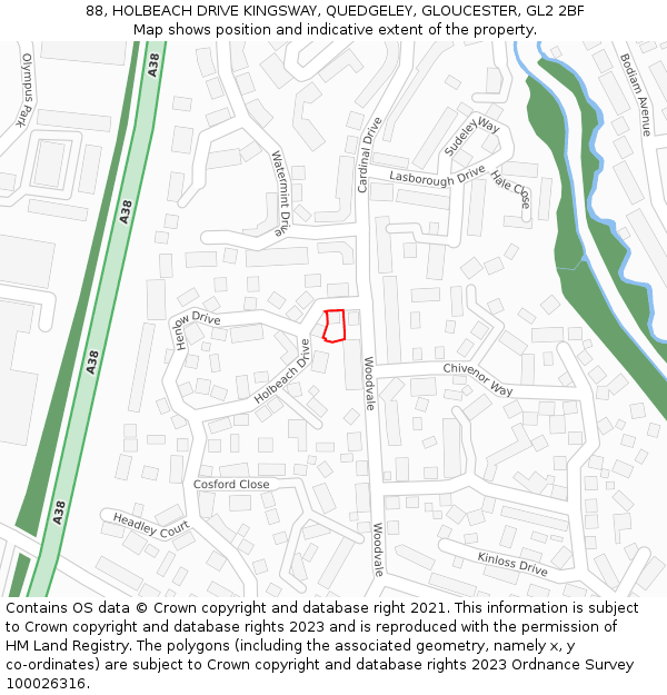 88, HOLBEACH DRIVE KINGSWAY, QUEDGELEY, GLOUCESTER, GL2 2BF: Location map and indicative extent of plot
