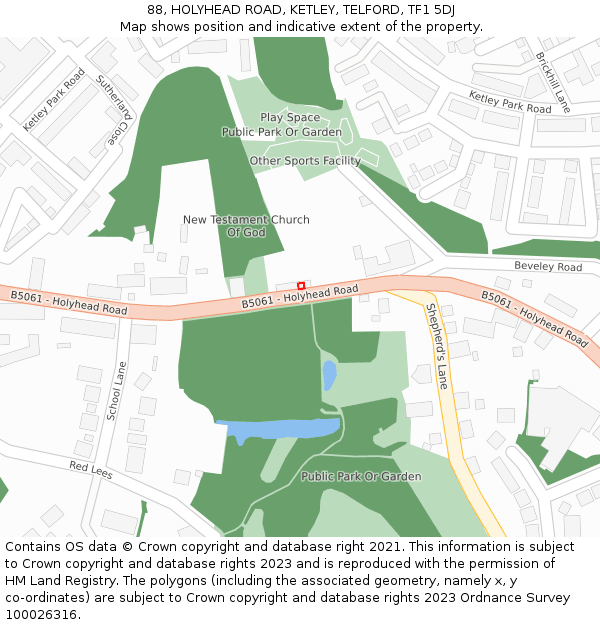 88, HOLYHEAD ROAD, KETLEY, TELFORD, TF1 5DJ: Location map and indicative extent of plot