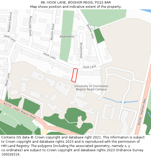 88, HOOK LANE, BOGNOR REGIS, PO22 8AR: Location map and indicative extent of plot