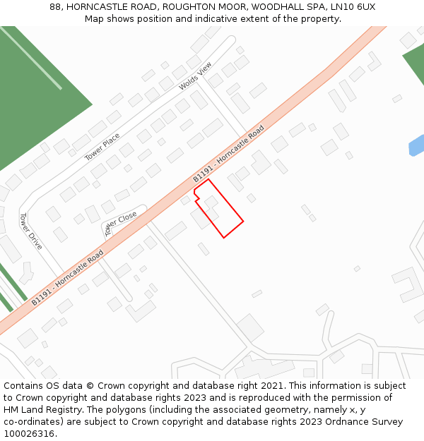 88, HORNCASTLE ROAD, ROUGHTON MOOR, WOODHALL SPA, LN10 6UX: Location map and indicative extent of plot