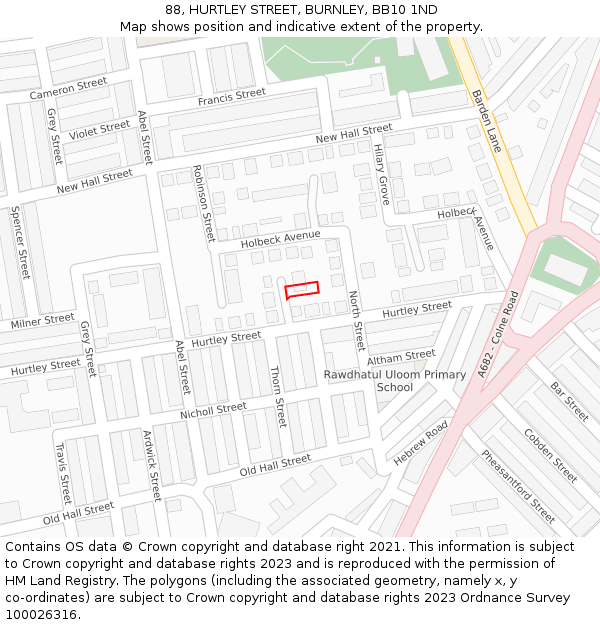 88, HURTLEY STREET, BURNLEY, BB10 1ND: Location map and indicative extent of plot