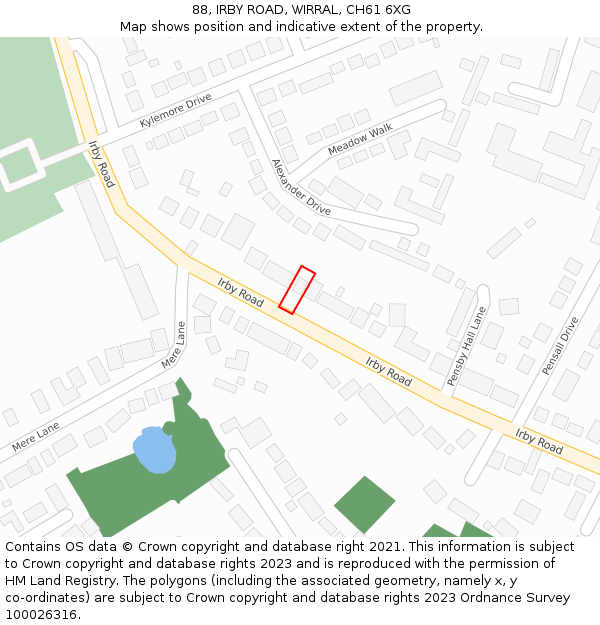 88, IRBY ROAD, WIRRAL, CH61 6XG: Location map and indicative extent of plot