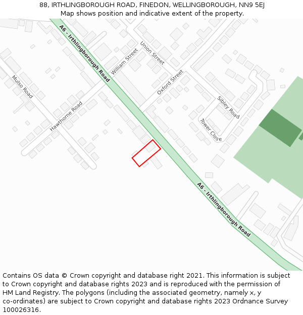 88, IRTHLINGBOROUGH ROAD, FINEDON, WELLINGBOROUGH, NN9 5EJ: Location map and indicative extent of plot