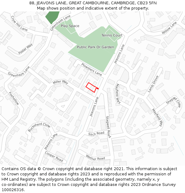 88, JEAVONS LANE, GREAT CAMBOURNE, CAMBRIDGE, CB23 5FN: Location map and indicative extent of plot