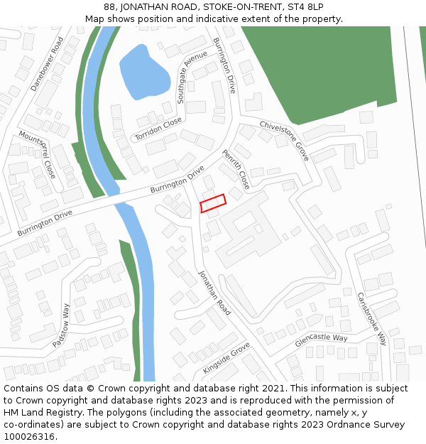 88, JONATHAN ROAD, STOKE-ON-TRENT, ST4 8LP: Location map and indicative extent of plot