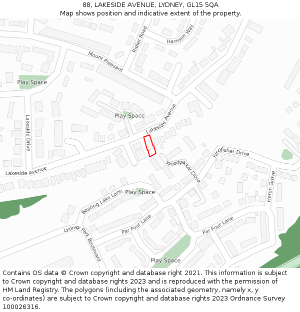 88, LAKESIDE AVENUE, LYDNEY, GL15 5QA: Location map and indicative extent of plot