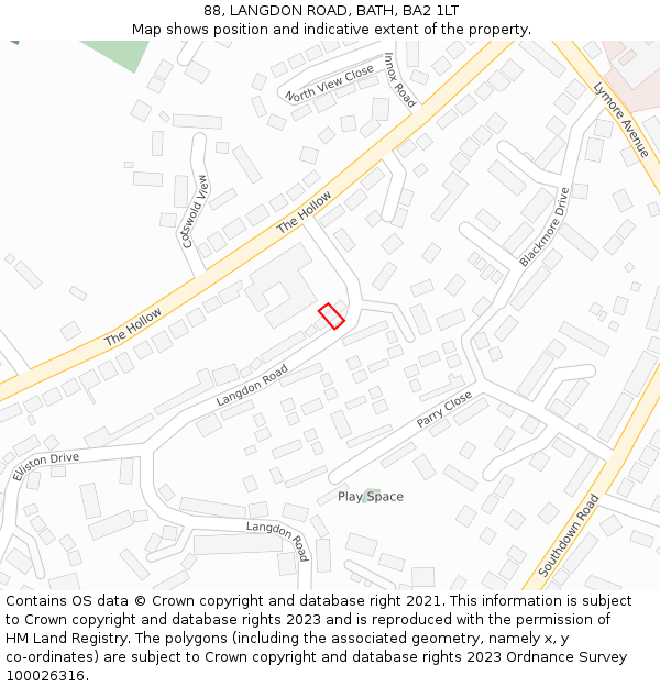 88, LANGDON ROAD, BATH, BA2 1LT: Location map and indicative extent of plot