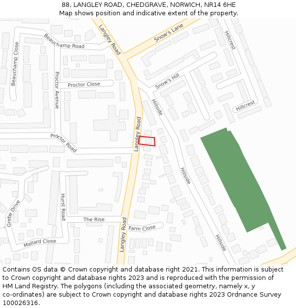 88, LANGLEY ROAD, CHEDGRAVE, NORWICH, NR14 6HE: Location map and indicative extent of plot