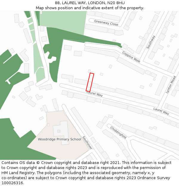 88, LAUREL WAY, LONDON, N20 8HU: Location map and indicative extent of plot