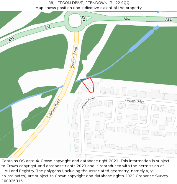 88, LEESON DRIVE, FERNDOWN, BH22 9QQ: Location map and indicative extent of plot