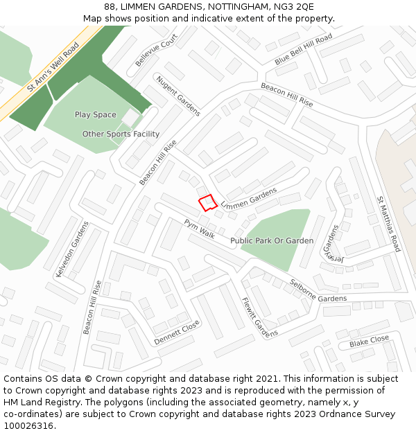 88, LIMMEN GARDENS, NOTTINGHAM, NG3 2QE: Location map and indicative extent of plot