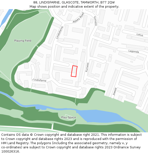 88, LINDISFARNE, GLASCOTE, TAMWORTH, B77 2QW: Location map and indicative extent of plot