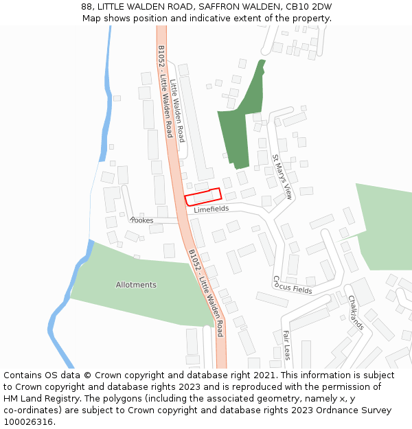 88, LITTLE WALDEN ROAD, SAFFRON WALDEN, CB10 2DW: Location map and indicative extent of plot