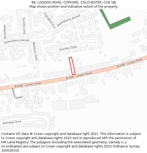 88, LONDON ROAD, COPFORD, COLCHESTER, CO6 1BJ: Location map and indicative extent of plot