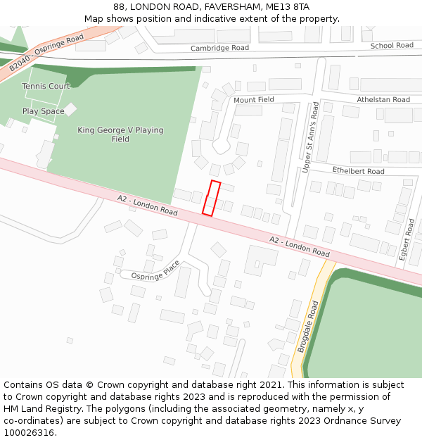 88, LONDON ROAD, FAVERSHAM, ME13 8TA: Location map and indicative extent of plot