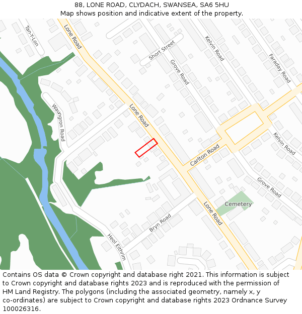 88, LONE ROAD, CLYDACH, SWANSEA, SA6 5HU: Location map and indicative extent of plot