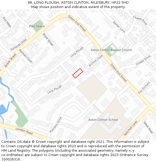 88, LONG PLOUGH, ASTON CLINTON, AYLESBURY, HP22 5HD: Location map and indicative extent of plot