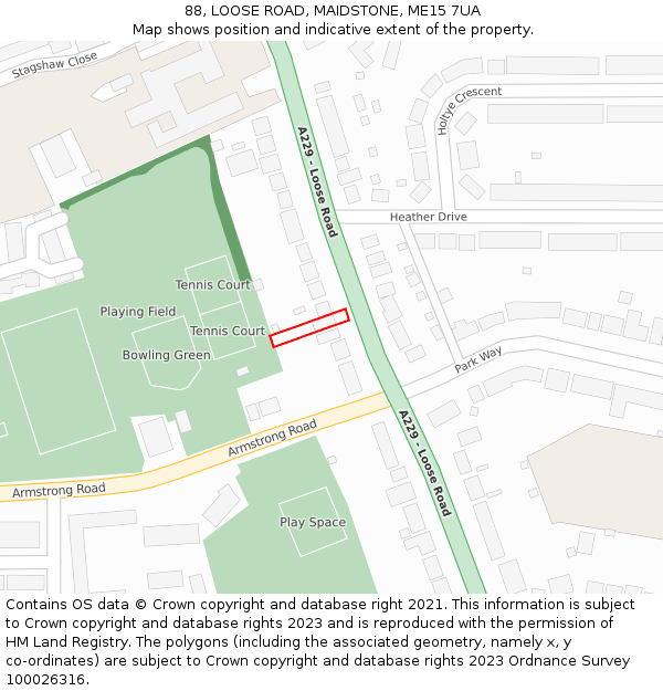 88, LOOSE ROAD, MAIDSTONE, ME15 7UA: Location map and indicative extent of plot