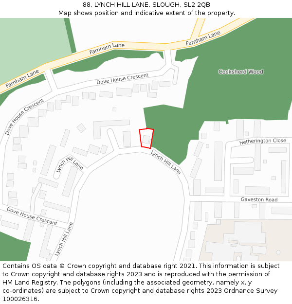 88, LYNCH HILL LANE, SLOUGH, SL2 2QB: Location map and indicative extent of plot