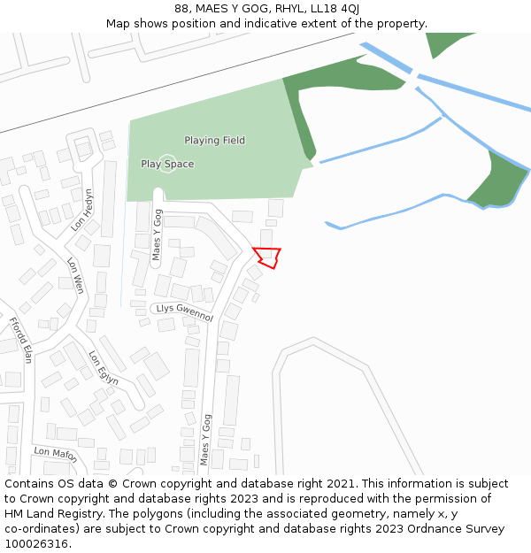 88, MAES Y GOG, RHYL, LL18 4QJ: Location map and indicative extent of plot