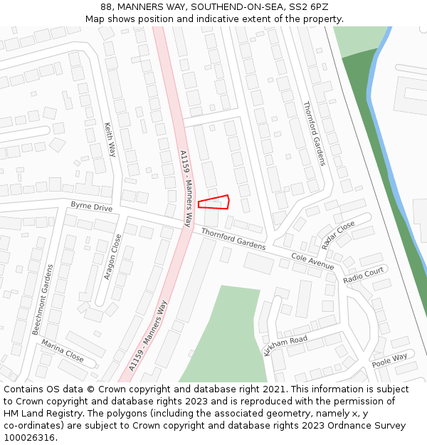 88, MANNERS WAY, SOUTHEND-ON-SEA, SS2 6PZ: Location map and indicative extent of plot