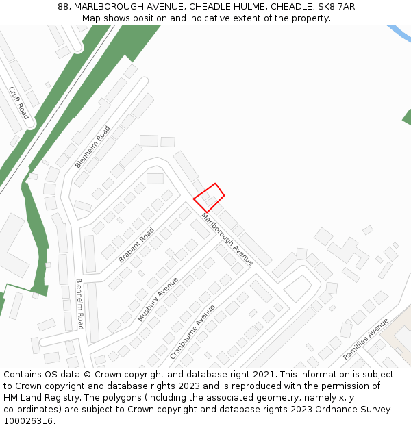 88, MARLBOROUGH AVENUE, CHEADLE HULME, CHEADLE, SK8 7AR: Location map and indicative extent of plot