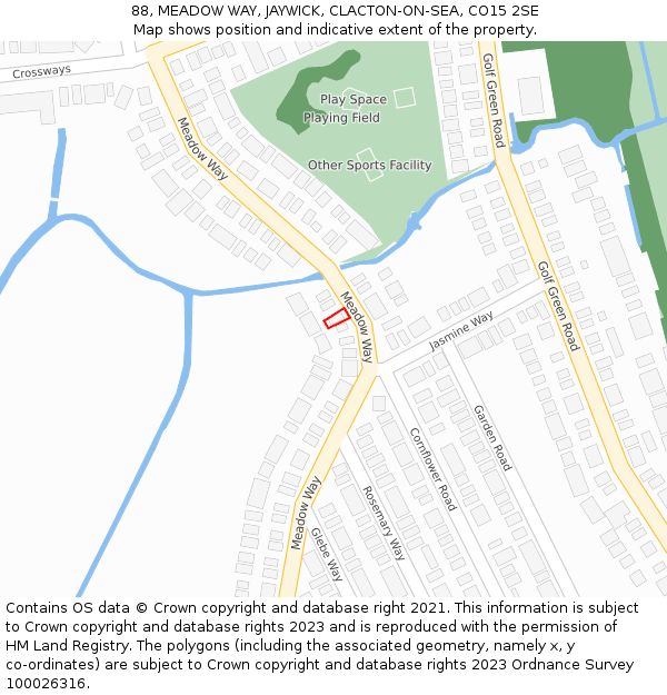88, MEADOW WAY, JAYWICK, CLACTON-ON-SEA, CO15 2SE: Location map and indicative extent of plot