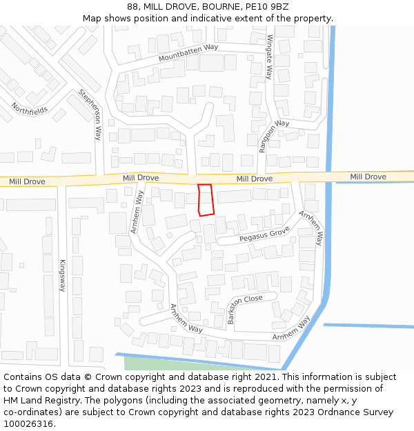 88, MILL DROVE, BOURNE, PE10 9BZ: Location map and indicative extent of plot