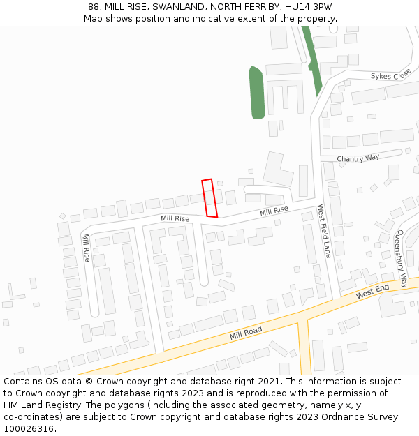 88, MILL RISE, SWANLAND, NORTH FERRIBY, HU14 3PW: Location map and indicative extent of plot