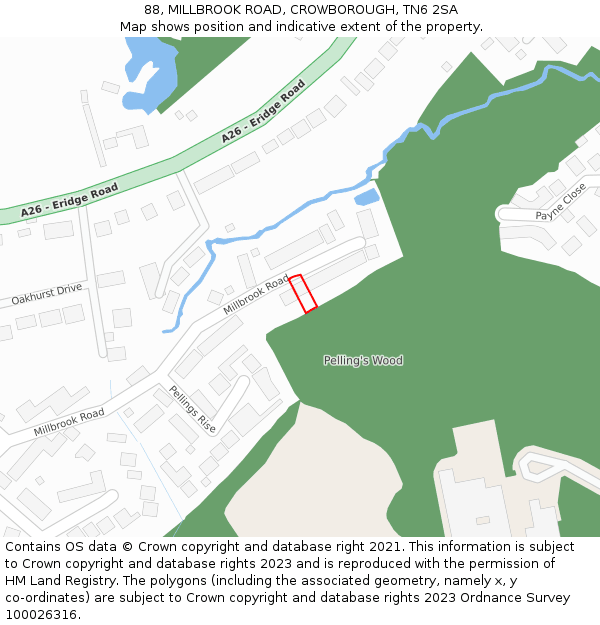 88, MILLBROOK ROAD, CROWBOROUGH, TN6 2SA: Location map and indicative extent of plot